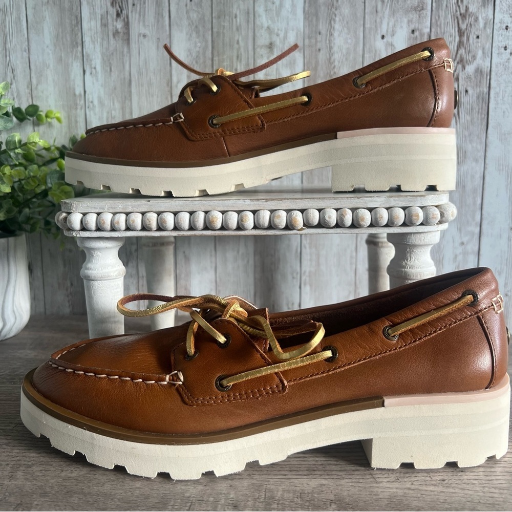 Sperry 2 Eye Chunky Tan Leather Lug Platform Women's Boat Shoe 10